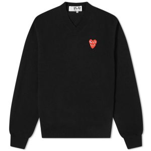 Comme des Garcons Play Overlapping Heart V-Neck Jumper