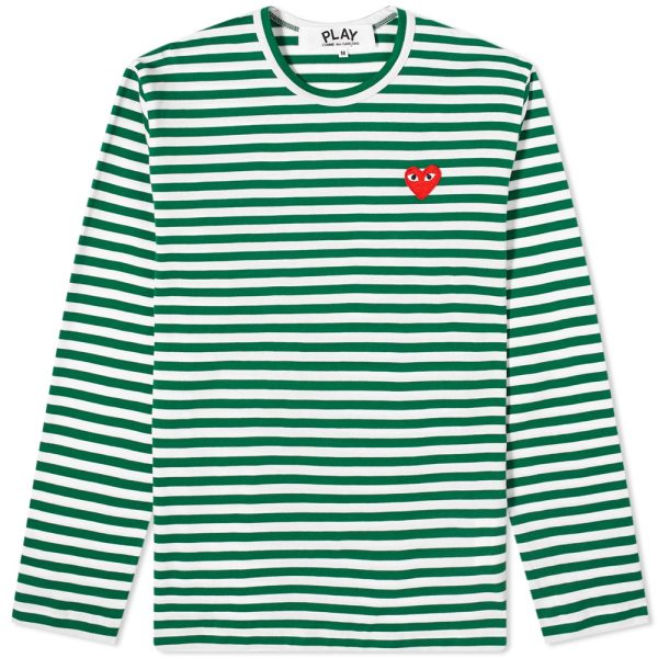 Comme des Garcons Play Long Sleeve Heart Stripe Logo T-Shirt