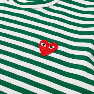 Comme des Garcons Play Long Sleeve Heart Stripe Logo T-Shirt