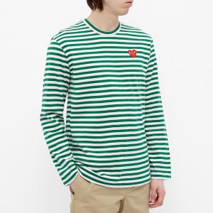 Comme des Garcons Play Long Sleeve Heart Stripe Logo T-Shirt