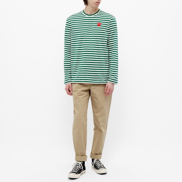 Comme des Garcons Play Long Sleeve Heart Stripe Logo T-Shirt