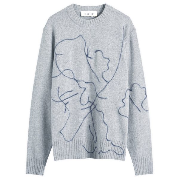 Róhe Tulip Embroidered Wool Cashmere Crew Neck Jumper