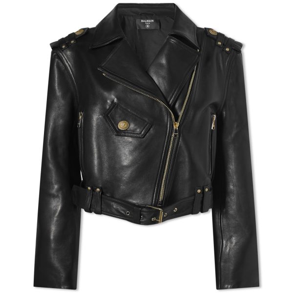 Balmain Cropped Leather Biker Jacket