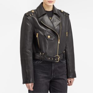 Balmain Cropped Leather Biker Jacket