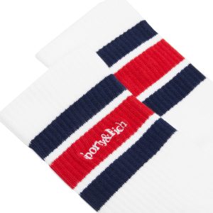 Sporty & Rich Serif Logo Striped Socks