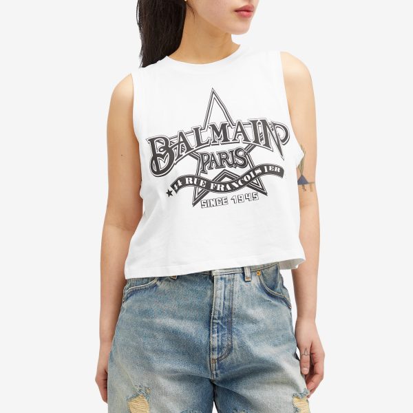 Balmain Western Print Cropped Tank Top