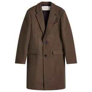 AMI Paris Two Button Herringbone Wool Overcoat