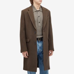 AMI Paris Two Button Herringbone Wool Overcoat