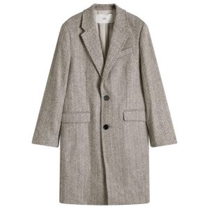 AMI Paris Herringbone Two Button Overcoat