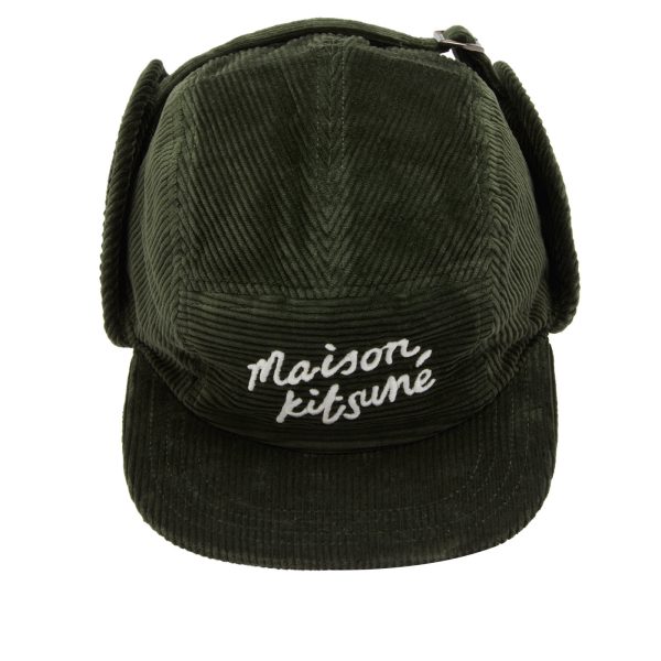 Maison Kitsune Corduroy Handwriting Ear Flap Cap