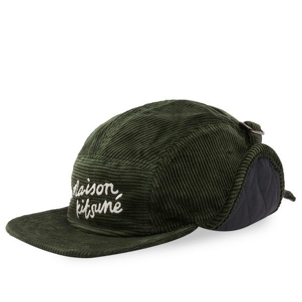 Maison Kitsune Corduroy Handwriting Ear Flap Cap