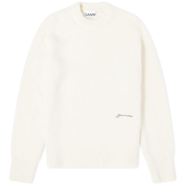 GANNI Brushed Aplaca O-Neck Logo Knit