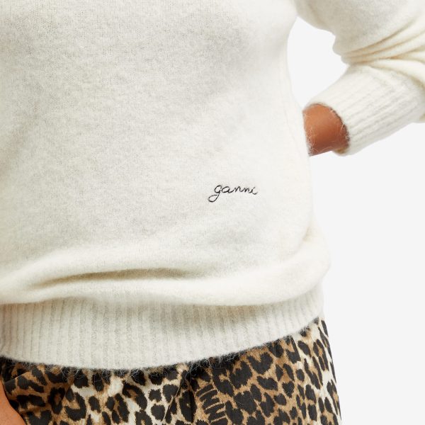 GANNI Brushed Aplaca O-Neck Logo Knit