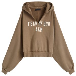 Fear of God ESSENTIALS Heavy Fleece Cropped V-Neck Hoodie