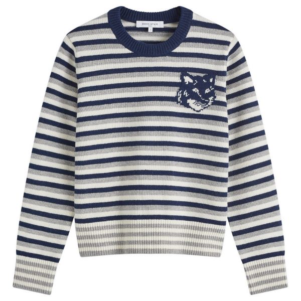 Maison Kitsune Fox Head Intarsia Striped Jumper