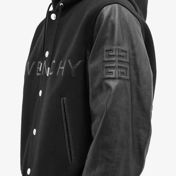 Givenchy Logo Leather Hooded Varsity Jacket