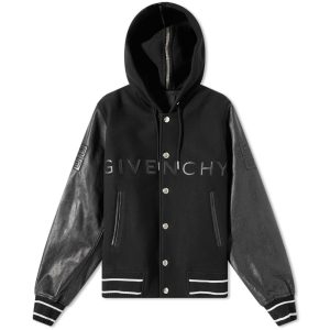 Givenchy Logo Leather Hooded Varsity Jacket