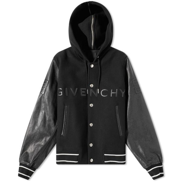 Givenchy Logo Leather Hooded Varsity Jacket