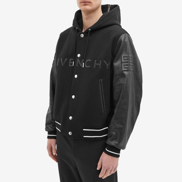 Givenchy Logo Leather Hooded Varsity Jacket