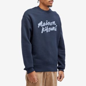 Maison Kitsune Handwriting Striped Comfort Crew Sweatshirt