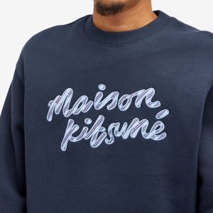 Maison Kitsune Handwriting Striped Comfort Crew Sweatshirt