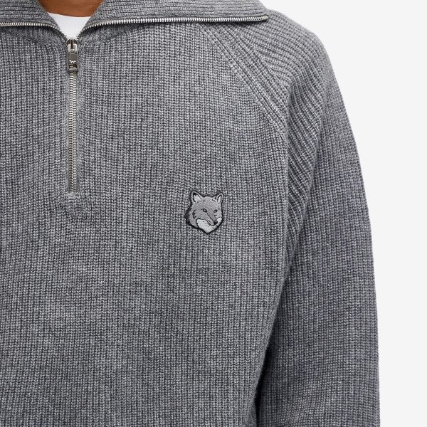 Maison Kitsune Bold Fox Head Patch Half Zip Ribbed Jumper