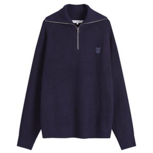 Maison Kitsune Bold Fox Head Patch Half Zip Ribbed Jumper