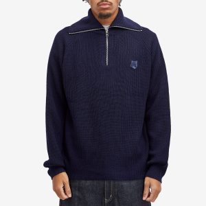 Maison Kitsune Bold Fox Head Patch Half Zip Ribbed Jumper