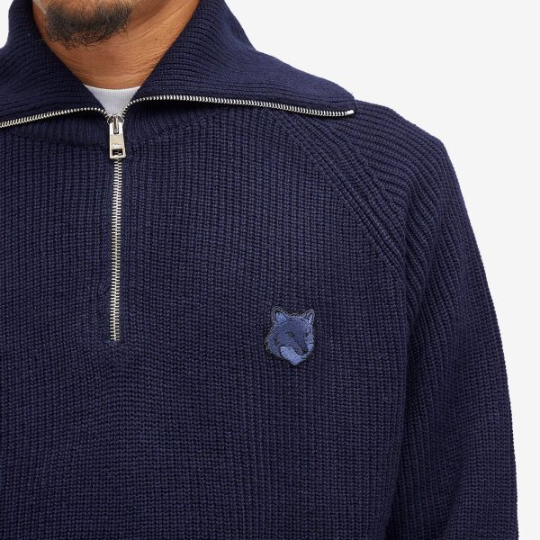 Maison Kitsune Bold Fox Head Patch Half Zip Ribbed Jumper