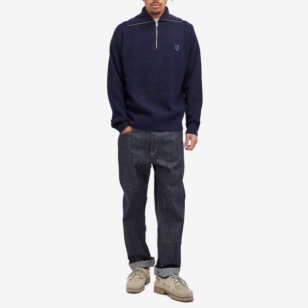 Maison Kitsune Bold Fox Head Patch Half Zip Ribbed Jumper