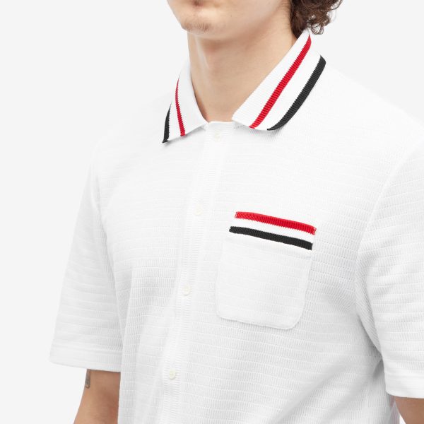 Thom Browne Stripe Tipped Textured Button Through Polo