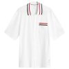 Thom Browne Stripe Tipped Textured Button Through Polo