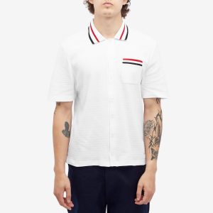 Thom Browne Stripe Tipped Textured Button Through Polo