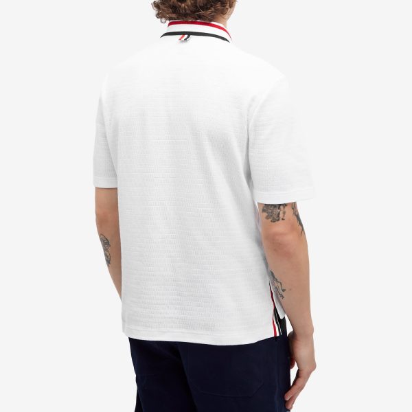 Thom Browne Stripe Tipped Textured Button Through Polo