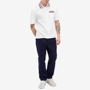 Thom Browne Stripe Tipped Textured Button Through Polo