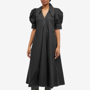 Ganni Cotton Poplin V-Neck Maxi Dress