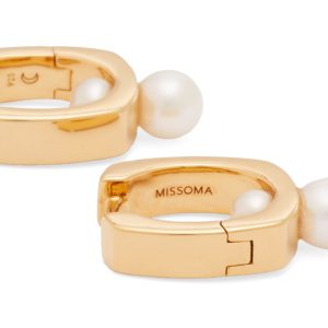 Missoma Button Pearl Square Hoop Earrings