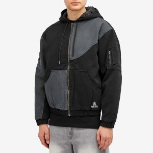 Dime Denim Panel Hooded Bomber Jacket