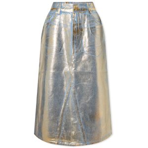 GANNI Gold Denim Midi Skirt