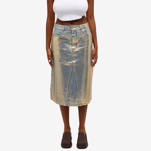 GANNI Gold Denim Midi Skirt