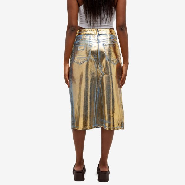 GANNI Gold Denim Midi Skirt