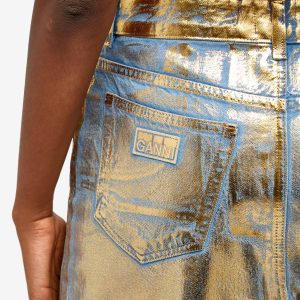 GANNI Gold Denim Midi Skirt