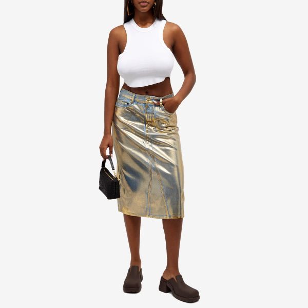 GANNI Gold Denim Midi Skirt