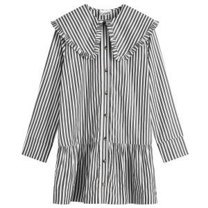 GANNI Stripe Big Collar Mini Shirt Dress