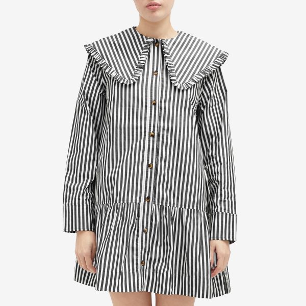 GANNI Stripe Big Collar Mini Shirt Dress