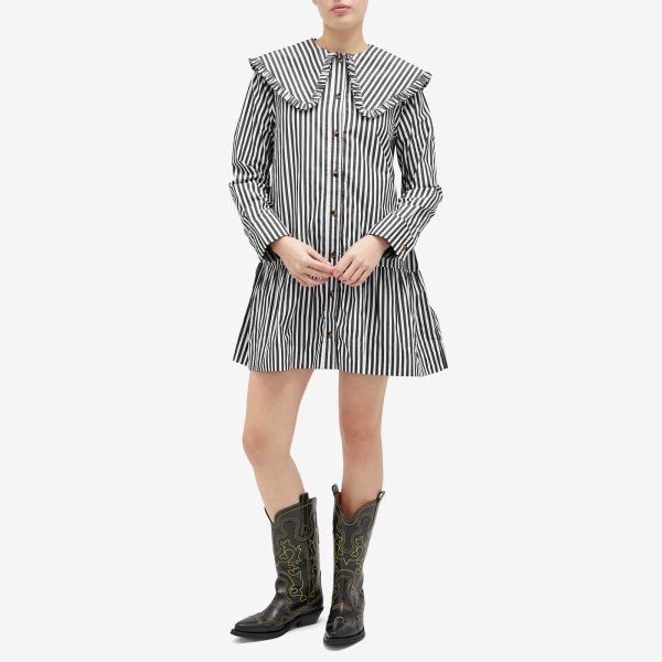 GANNI Stripe Big Collar Mini Shirt Dress