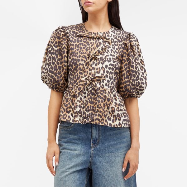 Ganni Printed Cotton Poplin Peplum Blouse