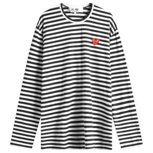 Comme des Garçons Play Long Sleeve Heart Logo Stripe T-Shirt