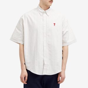 AMI Paris Boxy Fit Heart Short Sleeve Stripe Shirt