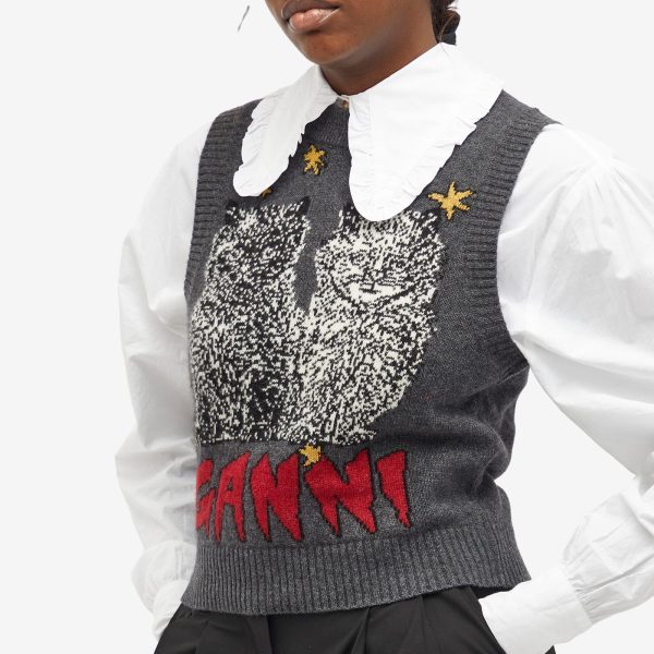 GANNI Graphic Wool Mix Cats Vest